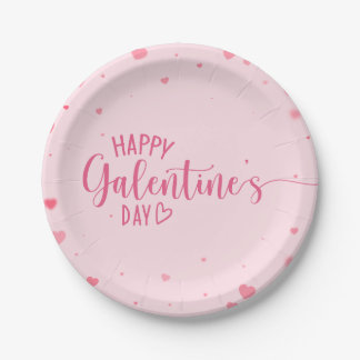 Happy Galentine's Day Pink Hearts Paper Plates