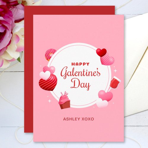 Happy Galentines Day Pink Red Love Hearts Holiday Card