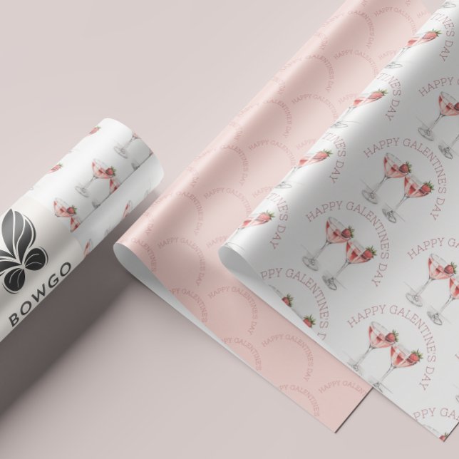 Happy Galentine's Day Pink Strawberry Cocktail Wrapping Paper Sheets (Happy Galentine's Day Pink Strawberry Cocktail Wrapping Paper Sheets)