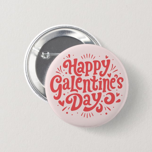 Happy Galentine's Day retro groovy 80s Button (Front & Back)