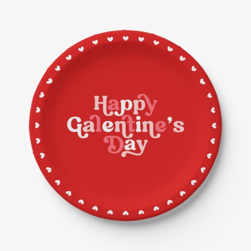Happy Galentines Day Retro Red  White Hearts Paper Plates