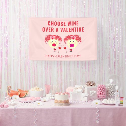Happy Galentines Day Valentines Party Fun Wine Banner
