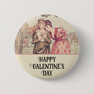 Happy Galentine's Day Vintage Victorian Friendship Button