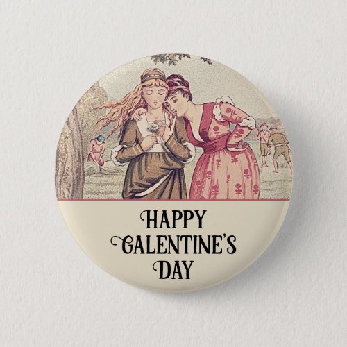 Happy Galentines Day Vintage Victorian Friendship Button