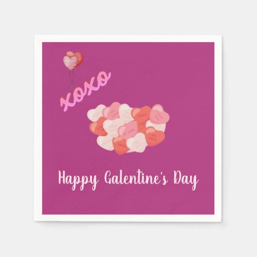 Happy Galentines day XOXO Pink Balloons Napkins