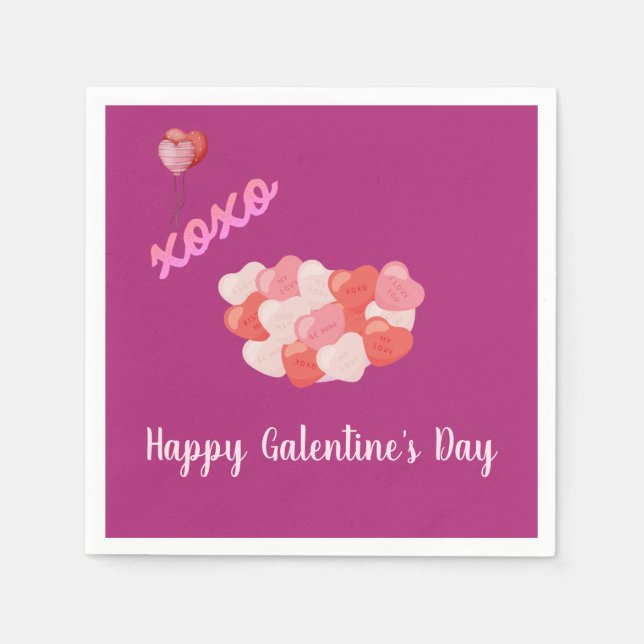 Happy Galentine's day XOXO Pink Balloons Napkins (Front)