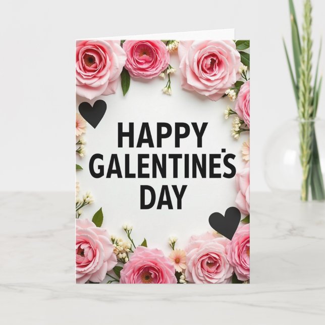 Happy Galentines Floral Heart Card (Front)
