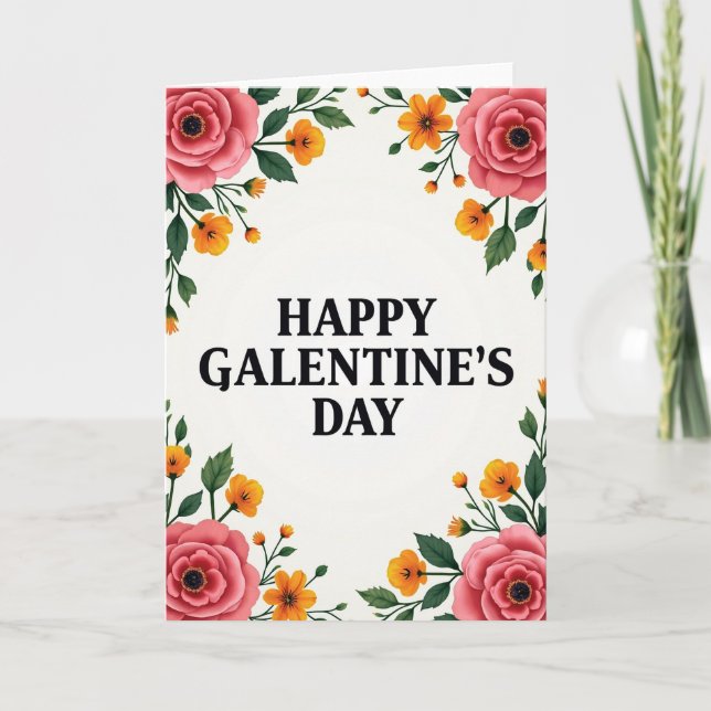 Happy Galentines Floral Painted Card (Front)
