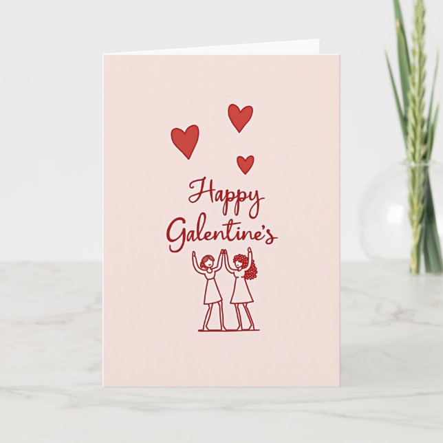 Happy Galentines Matte Red Hearts Card (Front)