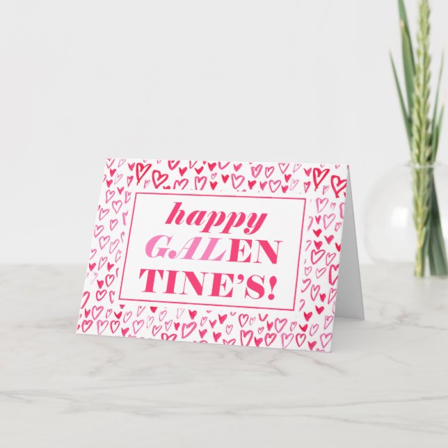 Happy Galentine's |  Watercolor Hearts Holiday Card (Front)