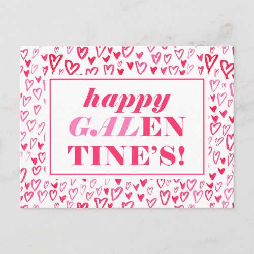Happy Galentines   Watercolor Hearts Postcard