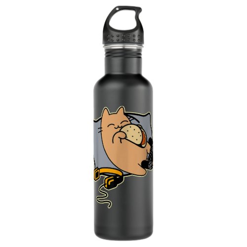 Happy Gamer Cat Eating Tacos Game Paused  Stainless Steel Water Bottle