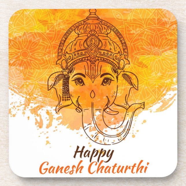 Happy Ganesh Chaturthi Beverage Coaster (Front)