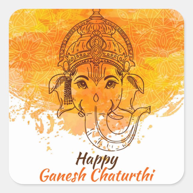 Happy Ganesh Chaturthi Square Sticker (Front)