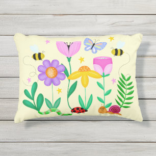 Happy Garden Creatures Outdoor Pillow