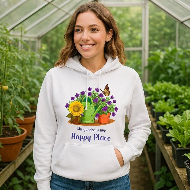 Happy Garden Flowers Summer White Hoodie (Happy garden sweatshirt for anyone who loves to grow plants )