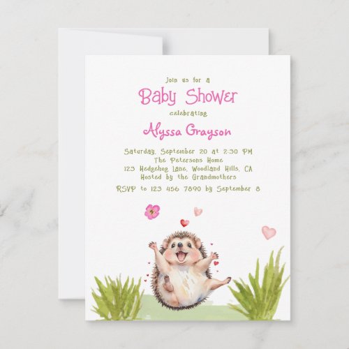 Happy Garden Party Hedgehog Baby Shower Invitation