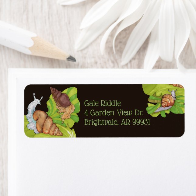 Happy Garden Snails on Leafs  Label (Insitu)