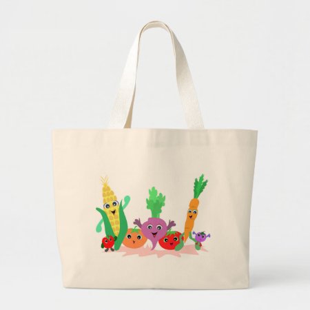 Happy Garden Vegetables Large Tote Bag