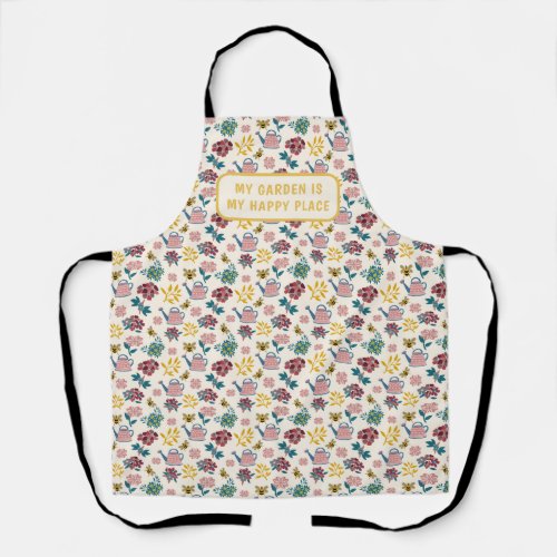 Happy Gardener flower bee watering can pattern Apron