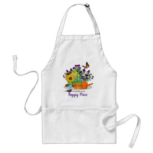 Happy Gardener White Canvas  Adult Apron