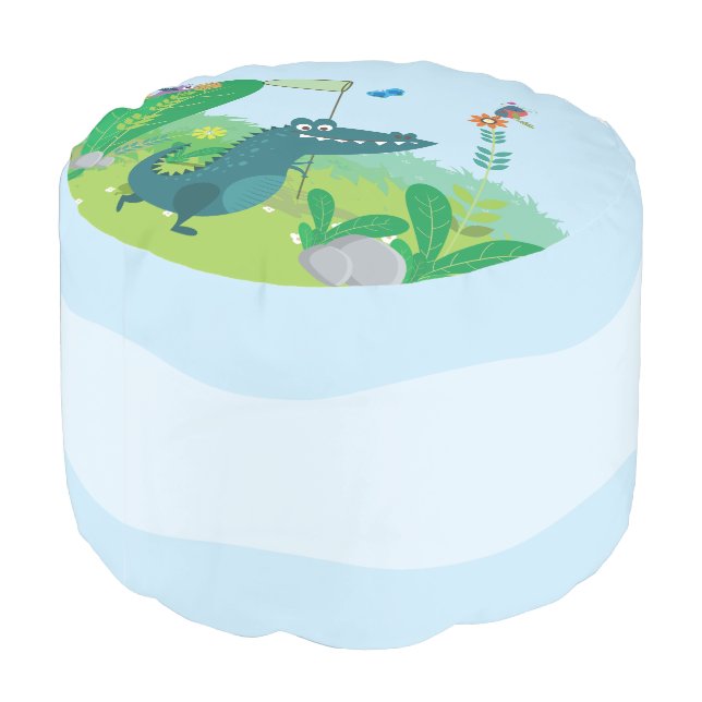 Happy Gator Sturdy Spun Polyester Round Pouf (Angled Back)