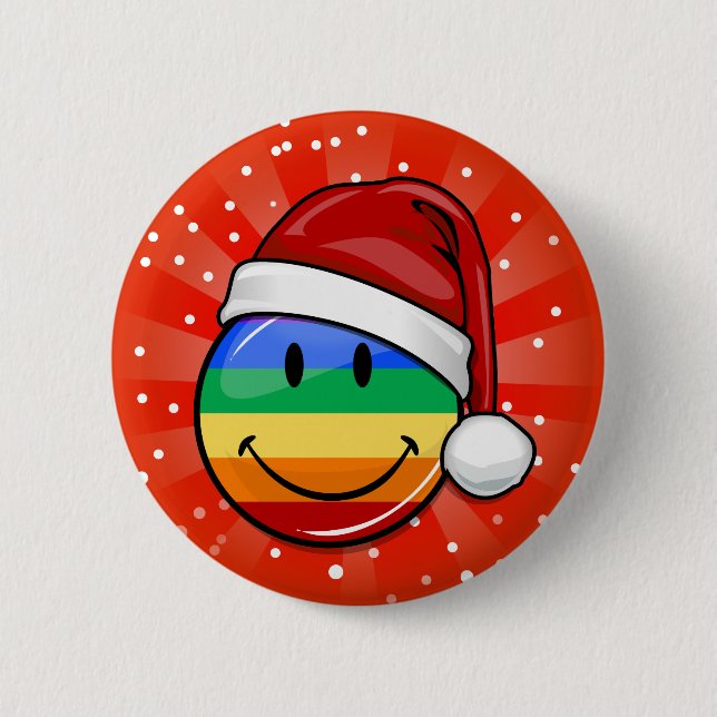 Happy Gay Lgbt Pride Flag Christmas Santa Button (Front)