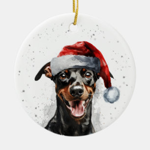 Happy German Pinscher Dog Christmas Personalized Ceramic Ornament