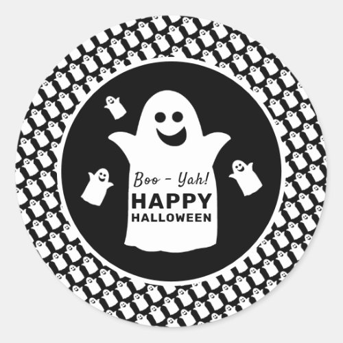 Happy Ghost Black Halloween Party Classic Round Sticker