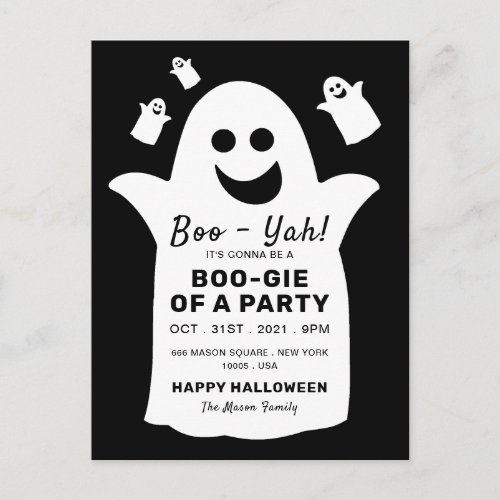 Happy Ghost Black Halloween Party Invitation