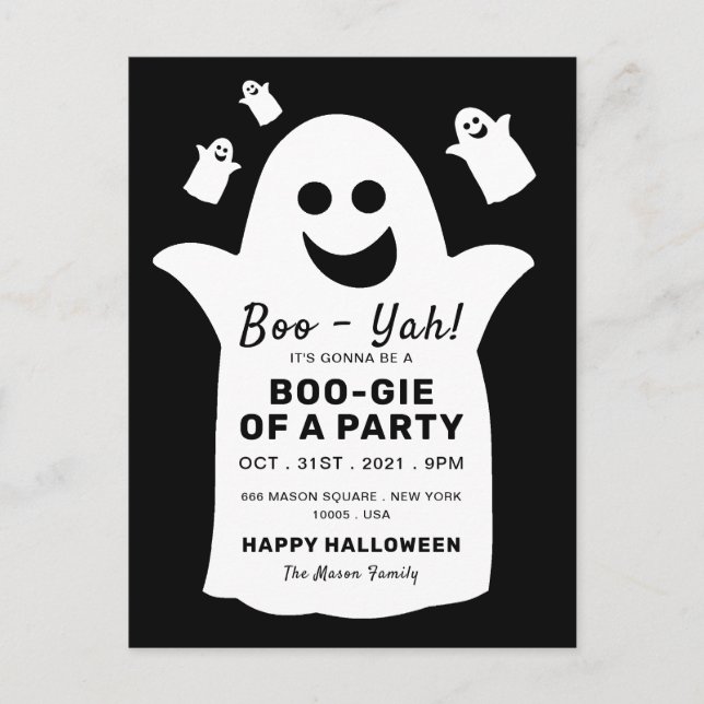 Happy Ghost, Black Halloween Party Invitation (Front)