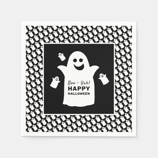 Happy Ghost, Black Halloween Party Napkins (Front)