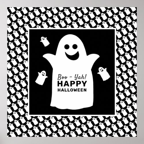 Happy Ghost Black Halloween Party Poster