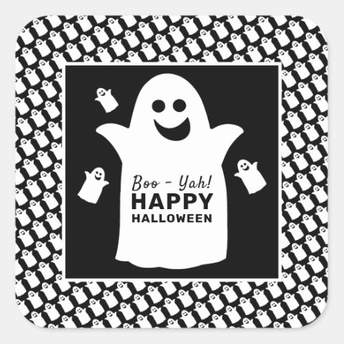 Happy Ghost Black Halloween Party Square Sticker