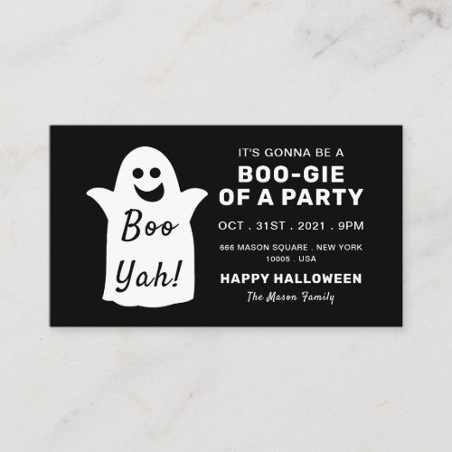 Happy Ghost Black Halloween Party Ticket Invite