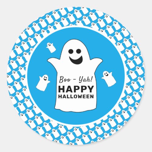 Happy Ghost Blue Halloween Party Classic Round Sticker