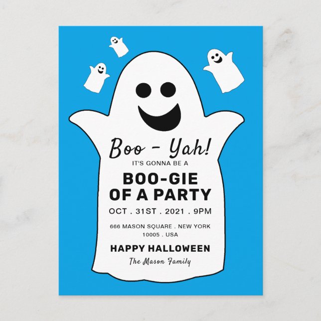 Happy Ghost, Blue Halloween Party Invitation (Front)