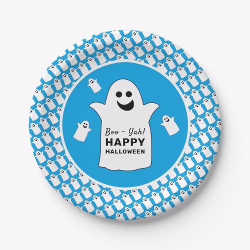 Happy Ghost Blue Halloween Party Paper Plates