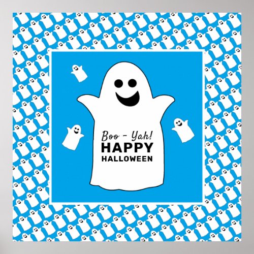 Happy Ghost Blue Halloween Party Poster