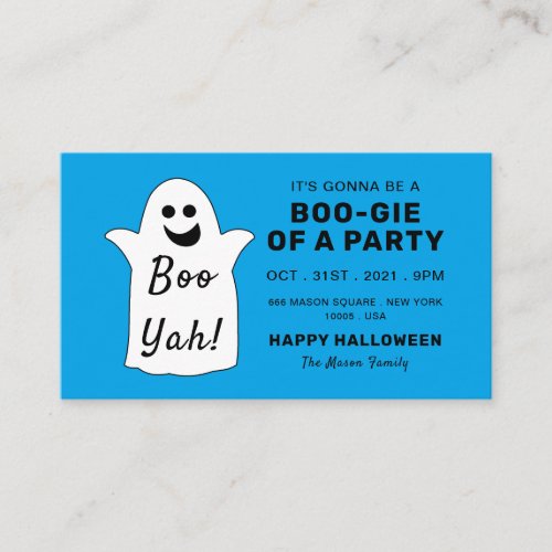 Happy Ghost Blue Halloween Party Ticket Invite