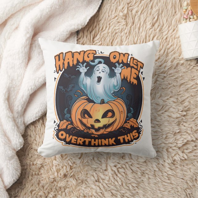 Happy ghost from a pumpkin for Halloween Throw Pillow (Blanket)