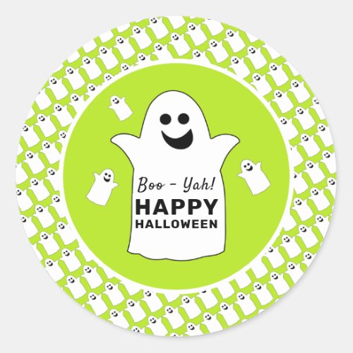 Happy Ghost Green Halloween Party Classic Round Sticker