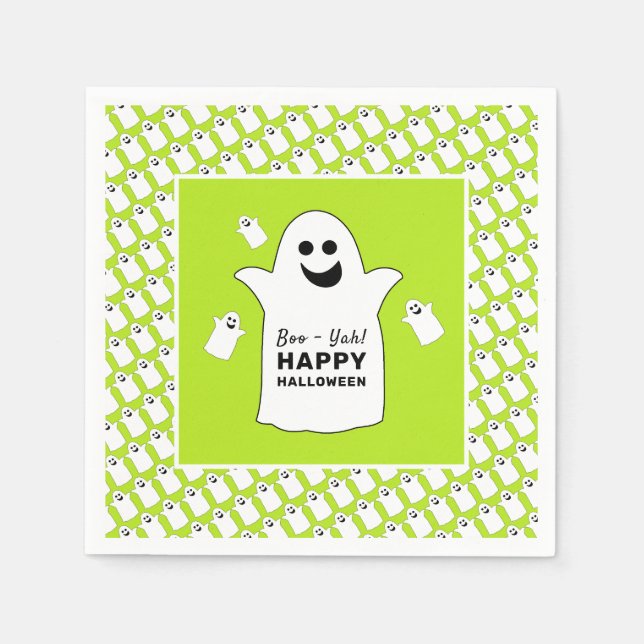 Happy Ghost, Green Halloween Party Napkins (Front)