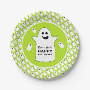 Happy Ghost, Green Halloween Party Paper Plates