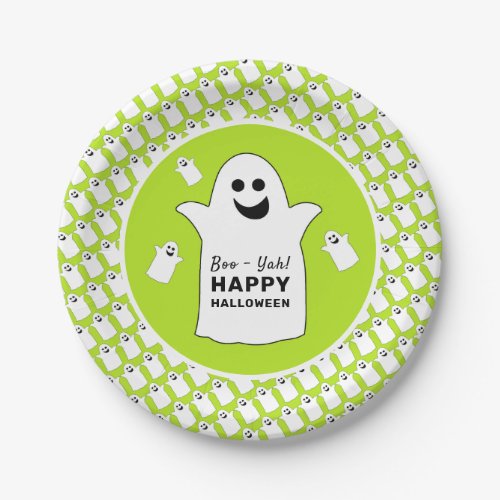 Happy Ghost Green Halloween Party Paper Plates