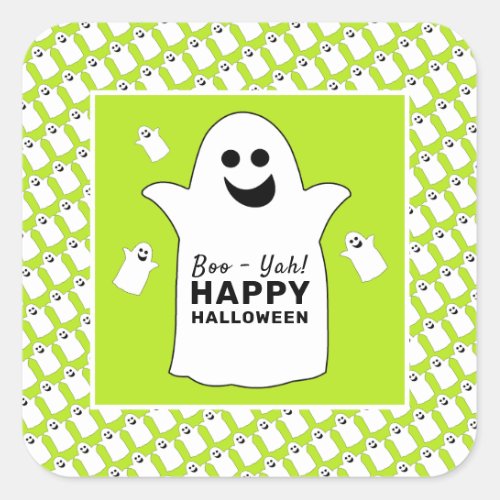 Happy Ghost Green Halloween Party Square Sticker