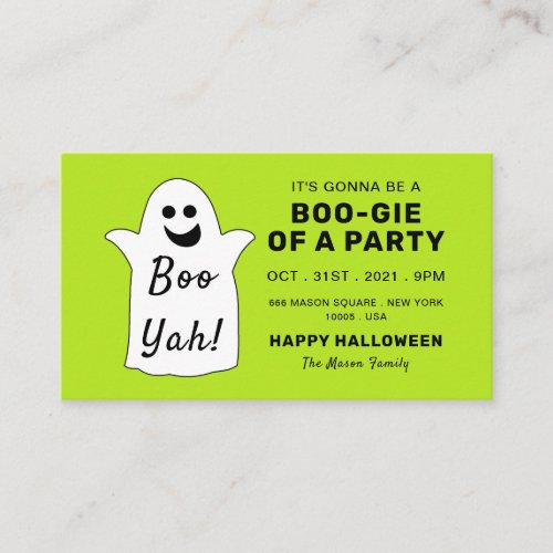  Happy Ghost Green Halloween Party Ticket Invite