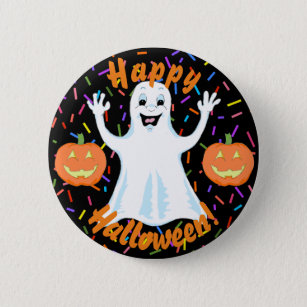 Happy Ghost Halloween Button