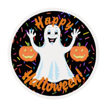 Happy Ghost Halloween Edible Frosting Rounds by Shenanigins at Zazzle