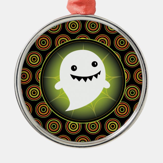 Happy Ghost Halloween Metal Ornament (Front)